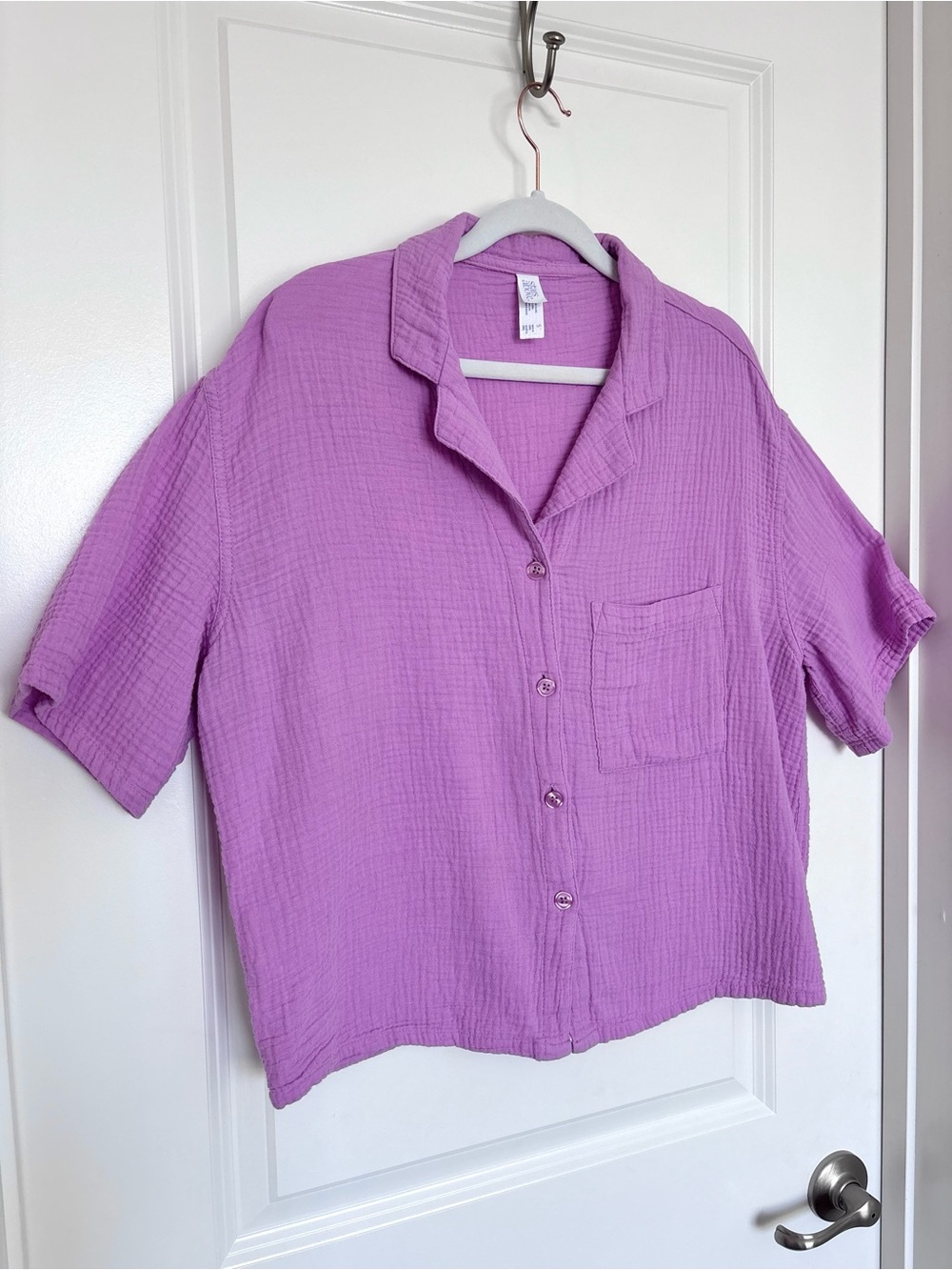 Lavender 100% Cotton Gauze Button Front Cropped Top Boho Resort wear Coastal S